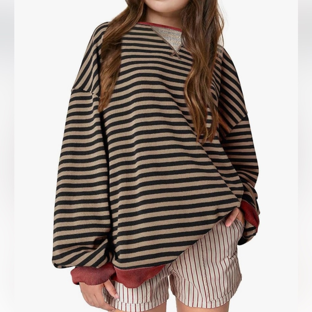 Striped Pullover Tops Casual Oversized Long Sleeve XL FASHION CLOTHING - Picture 2 of 15